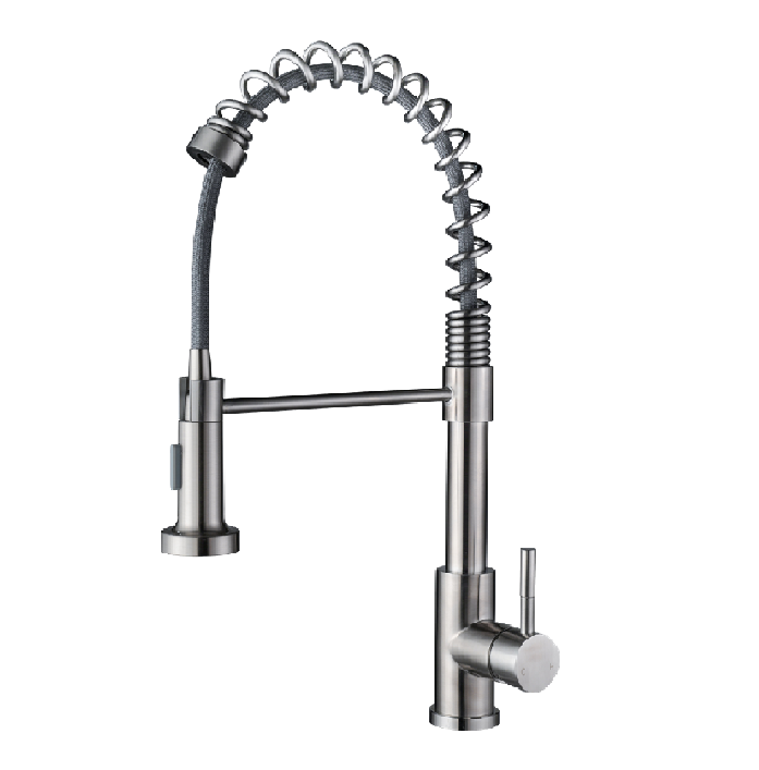 304 stainless steel modern spiral spring single handle single hole deck mount stain pull out anti splash kitchen sink faucets