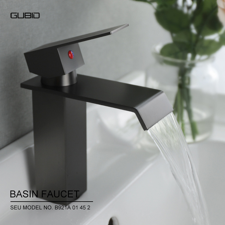 New Design Faucet Basin Hot And Cold Square Basin Gun Black Faucet Stainless Waterfall Basin Faucet