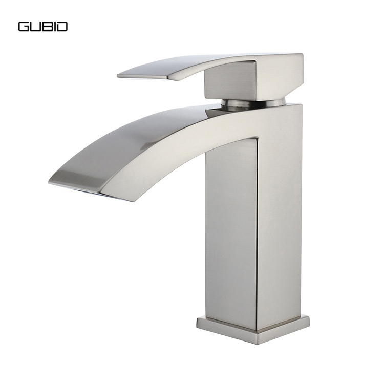 Bathroom Waterfall Basin Faucet Modern Brushed Nickel Wash Basin Single Hole Mixer Faucet For Hotel