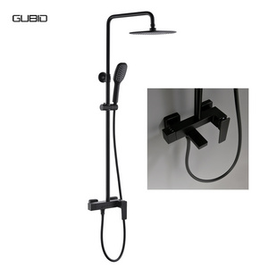 Contemporary Retractable Tub Filler Exposed Waterfall Shower Mixer Luxury Square Bath System Black 3-way Hotel Faucet Bathroom