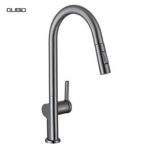 High Class Unique Gun Metal Pull out Kitchen Faucet Deck-mounted Water Mixers Taps High Arc Oval Kitchen Sink Faucets