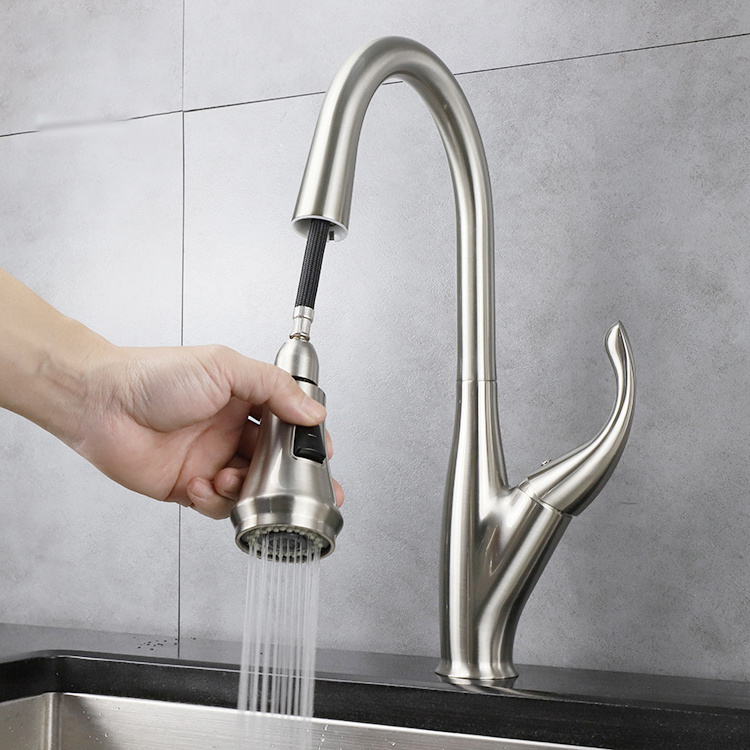 Gooseneck single hole Chrome Kitchen Faucet with pull out spray head CUPC Kitchen Water Tap