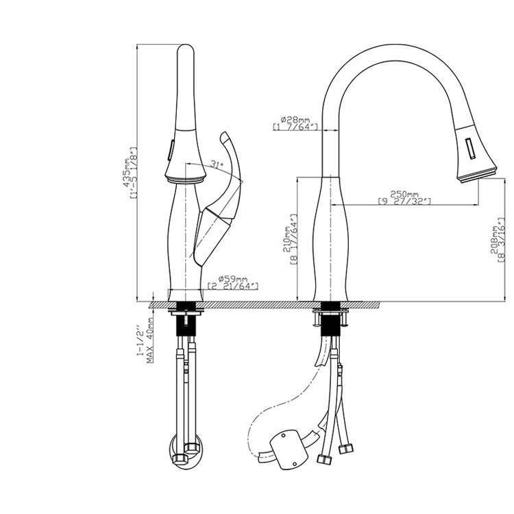 Gooseneck single hole Chrome Kitchen Faucet with pull out spray head CUPC Kitchen Water Tap