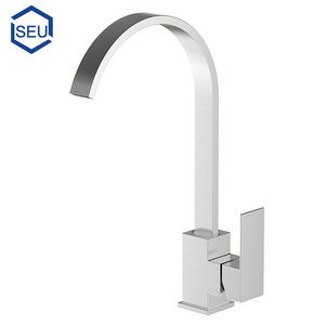 Modern single handle square stype stainless steel 304 kitchen mixer tap brushed finish marble table cabinet kitchen sink