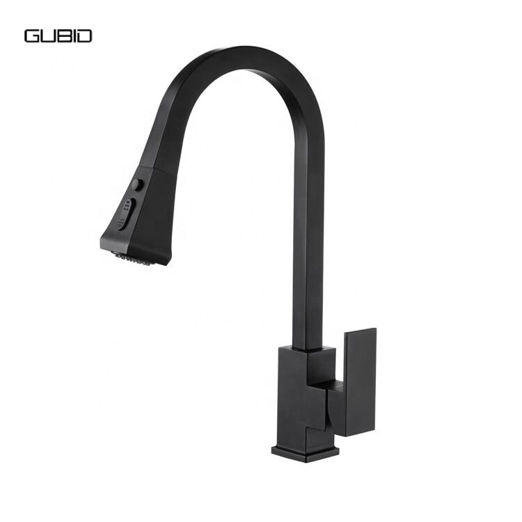 Square Matte Black Kitchen Sink Pull Down Out Tap Mixer Water Faucet with cUPC Approved