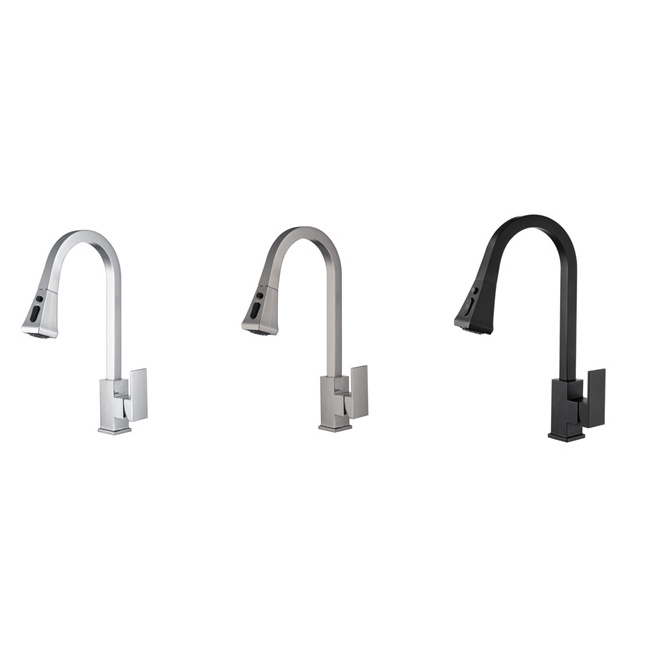 Square Matte Black Kitchen Sink Pull Down Out Tap Mixer Water Faucet with cUPC Approved