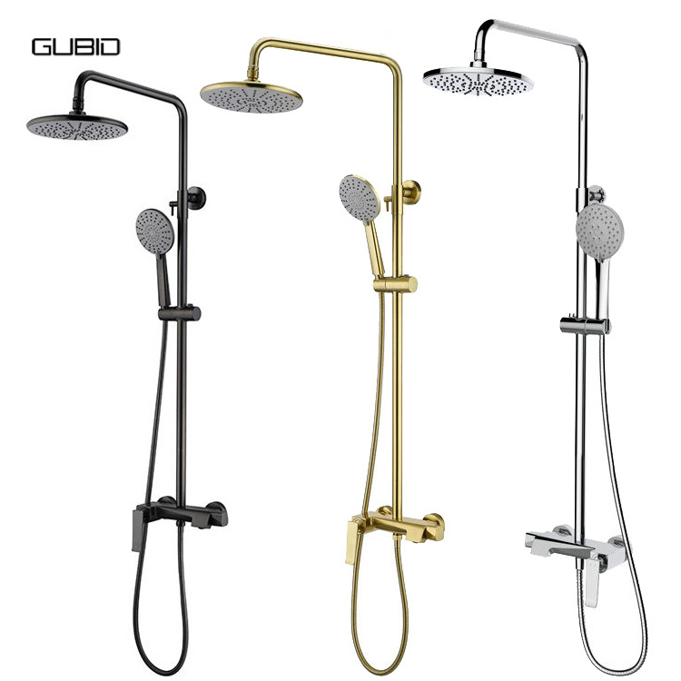 Europe Polished 3-way Exposed Shower Column Bathroom Shower Mixer Apartment Shower Water Taps Modern Sanitary Fixtures