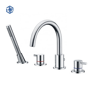 CE cUPC Sanitaryware Bathroom 4 Holes Pieces Deck Mounted Freestanding 2 handles Bathtub Faucet Set with Hand Shower