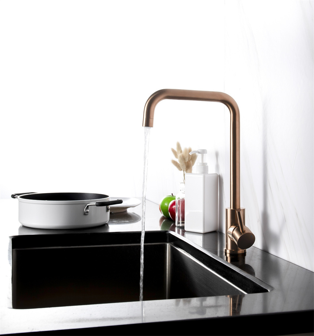 Luxury cUPC 304 stainless steel rose gold deck mounted single handle single hole anti splash hot and cold kitchen sink faucets