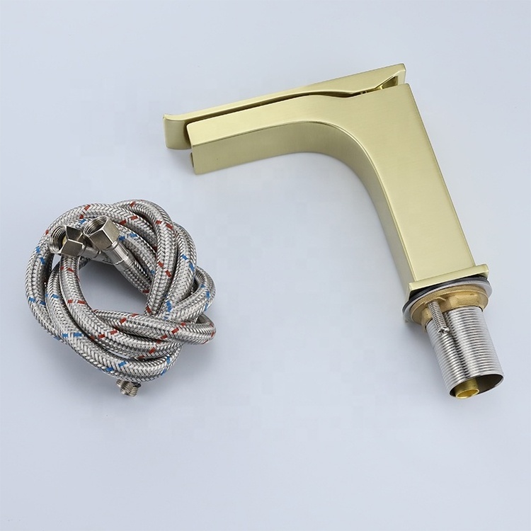 Lavatory Hot and Cold Mixer Taps Waterfall Bathroom Sink Faucets Gold Plating in Brass Basin Faucets Single Handle Single Hole