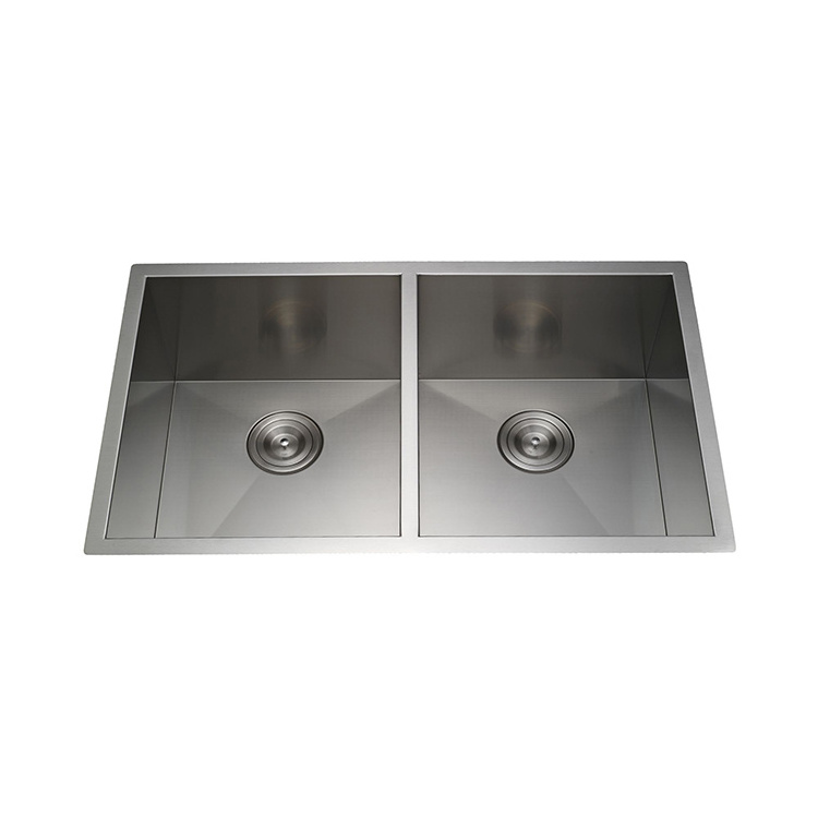 Modern Handmade Double Bowl Corner Brushed Under Mount Sinks Wholesale Big Kitchen Stainless Steel Square Kitchen Sink 2 B Cupc