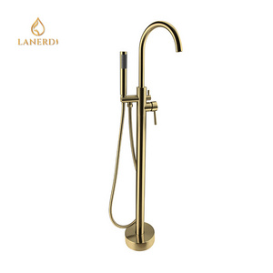 Golden Factory Direct Floorstanding Freestanding Floor Mounted Bath Tub Faucet Tap