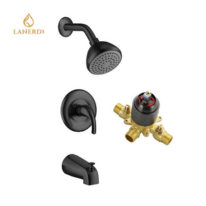 Lanerdi Matte Black UPC cUPC Wall Mounted Bath Shower Faucet Set Shower Head System