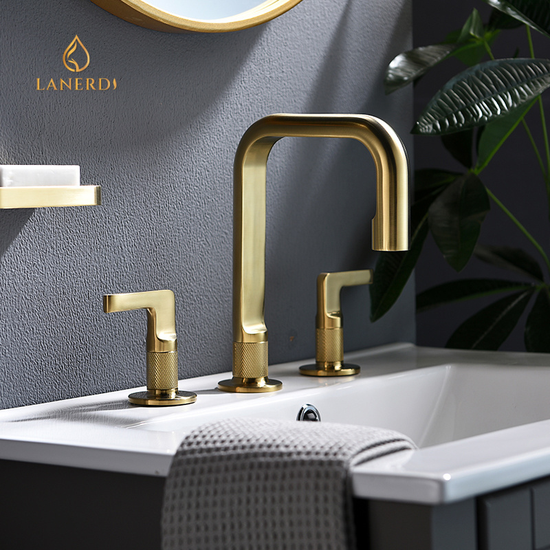 Lanerdi Luxury UPC Bathroom Faucet 8 inches Widespread Basin Mixer Faucet Two Handles Gold Hot and Cold Mixer griferia torneira