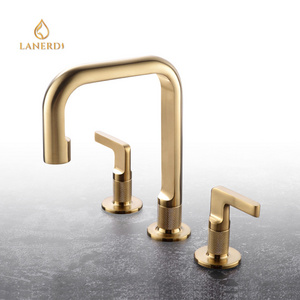 Lanerdi Luxury UPC Bathroom Faucet 8 inches Widespread Basin Mixer Faucet Two Handles Gold Hot and Cold Mixer griferia torneira