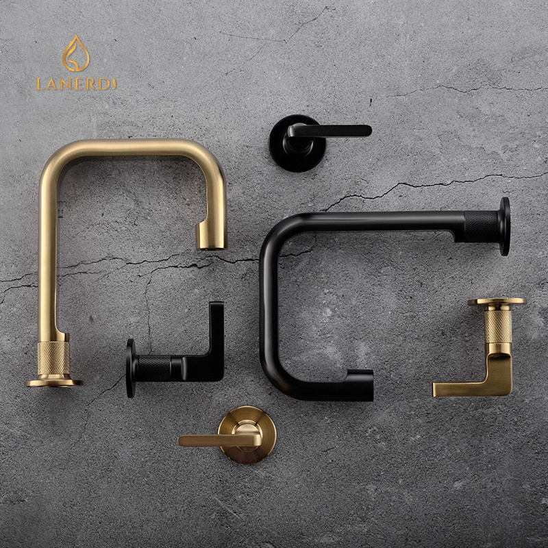 Lanerdi Luxury UPC Bathroom Faucet 8 inches Widespread Basin Mixer Faucet Two Handles Gold Hot and Cold Mixer griferia torneira