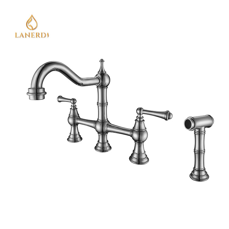 Lanerdi Bridge Antique Chrome 4 Holes Classic Basin Kitchen Faucet