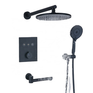 3 Function Bathroom Shower Set Wall Mounted Concealed Shower System with Push Button Black Thermostatic Shower Faucet Set black