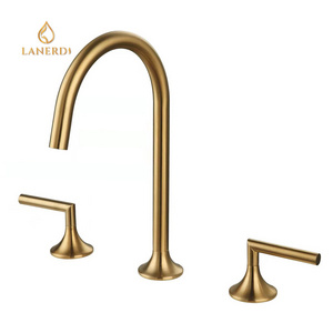 double handle cupc upc Spanish Antique 8" widespread gold plated long spout swan bathroom basin water faucet manufacturer