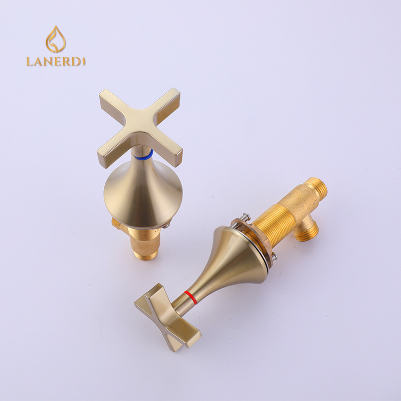 Lanerdi CUPC Faucet Luxury Gold Brass Widespread Bathroom Faucet 8 inches with Cross Handles for Bathroom Sink