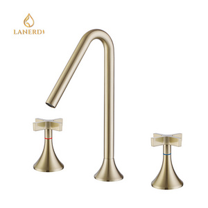 Lanerdi CUPC Faucet Luxury Gold Brass Widespread Bathroom Faucet 8 inches with Cross Handles for Bathroom Sink