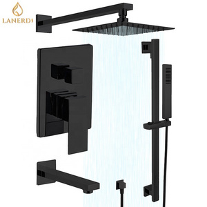 UPC Watermark Black Faucet Bathroom Chrome shower mixer set Wall Mounted Concealed Rainfall Shower System