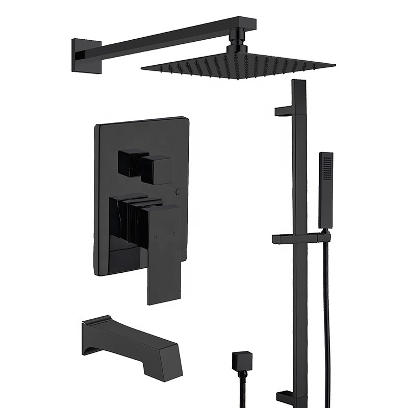 UPC Watermark Black Faucet Bathroom Chrome shower mixer set Wall Mounted Concealed Rainfall Shower System