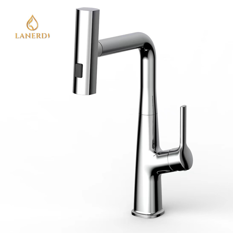 Lanerdi Modern Design Three Function Sprayer Pull Down Kitchen Faucet Brass Kitchen Faucets