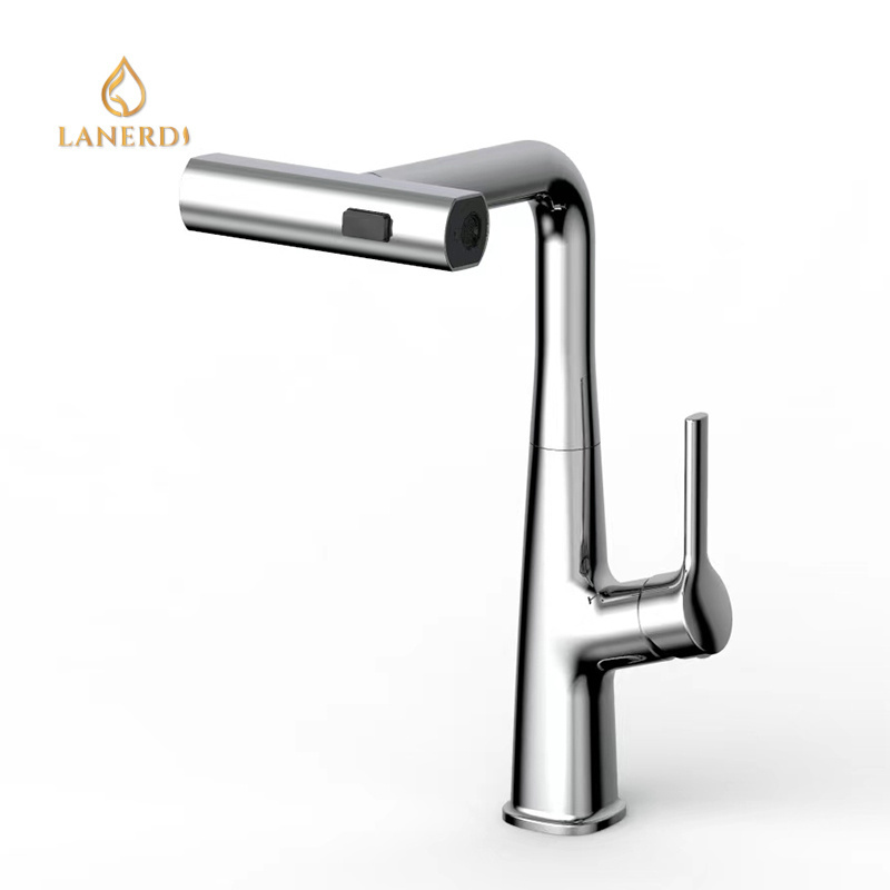 Lanerdi Modern Design Three Function Sprayer Pull Down Kitchen Faucet Brass Kitchen Faucets