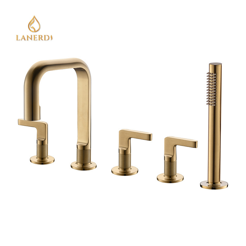 Lanerdi UPC Brass Chrome Finish Deck Mount  Bathtub Faucet with Hand Shower