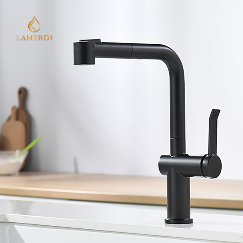 Lanerdi matte black nsf 61-9 pull out kitchen faucet single faucet