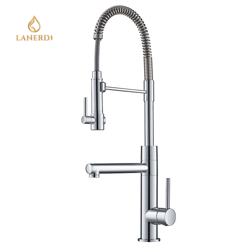 Lanerdi Luxury Design God Brass Pull Down Spring Kitchen Faucet with Pull Down Sprayer Sink Faucet