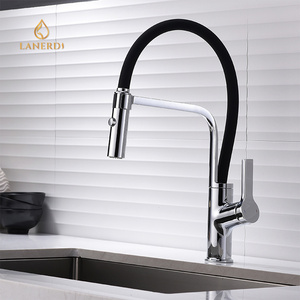 Luxury Modern sanitary ware long neck flexible hose pull Down spray nickel brushed brass kitchen sink faucet