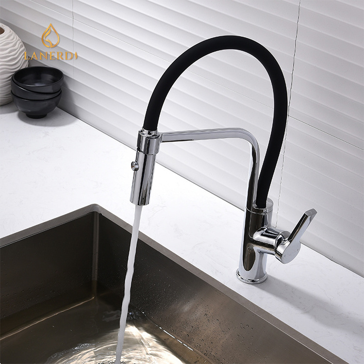 Luxury Modern sanitary ware long neck flexible hose pull Down spray nickel brushed brass kitchen sink faucet