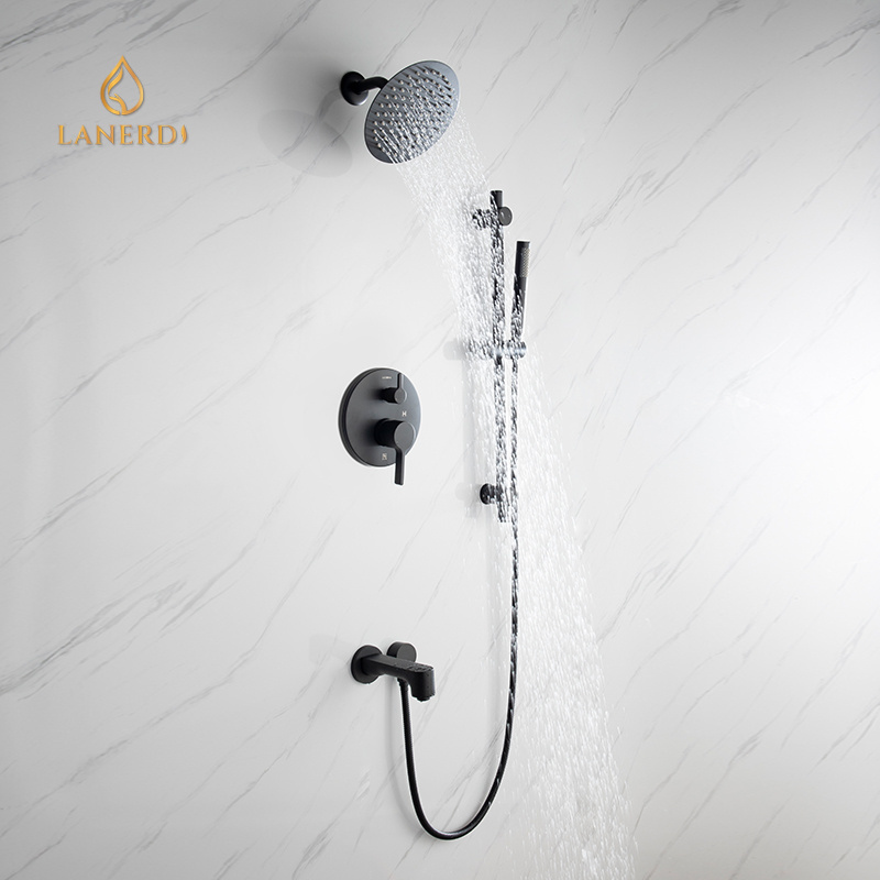 Washroom Luxury Guangdong Gun Gray Black Matte cUPC UPC Bathroom Rainfall Shower Set System Concealed Faucet Manufacturer