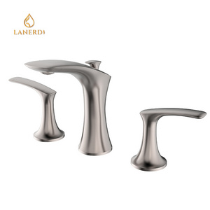 Lanerdi CUPC Certified Brushed Nickel Brass Bathroom Faucet Widespread 8 inches Three Holes Deck Mount for Bathroom