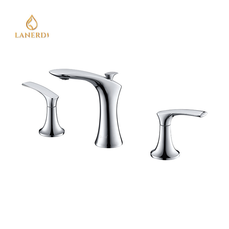 Lanerdi CUPC Certified Brushed Nickel Brass Bathroom Faucet Widespread 8 inches Three Holes Deck Mount for Bathroom