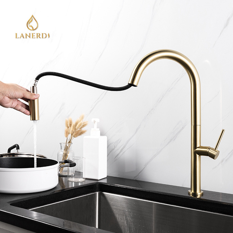 Gold low arc kitchen goose-neck multifunct brushed Utility Sink kitchen faucet with single handle