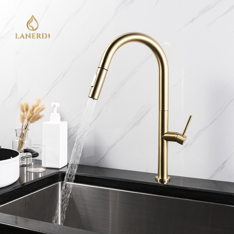 Gold low arc kitchen goose-neck multifunct brushed Utility Sink kitchen faucet with single handle