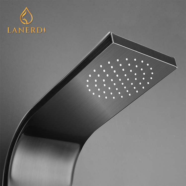 OEM outdoor black stainless steel 3 way thermostatic bathroom wet wall sheet mounted faucet shower tower fountail panel