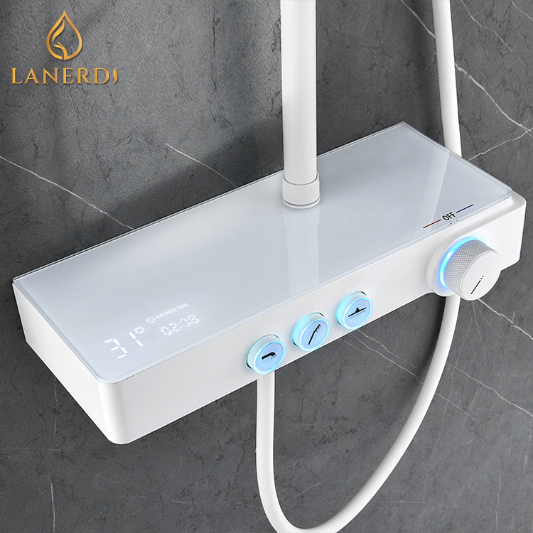 Kaiping Faucet LED Digital Display White Bathroom Bath Tub And Shower Column Mixer Set System griferia de ducha douche