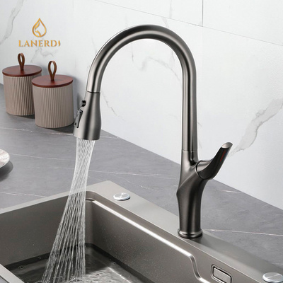 upc cupc Single Handle Swan Hole Matte Black Pull Down Spring Kitchen Sink Faucet  With Faucet Hole Cover Kitchen Sink Faucet