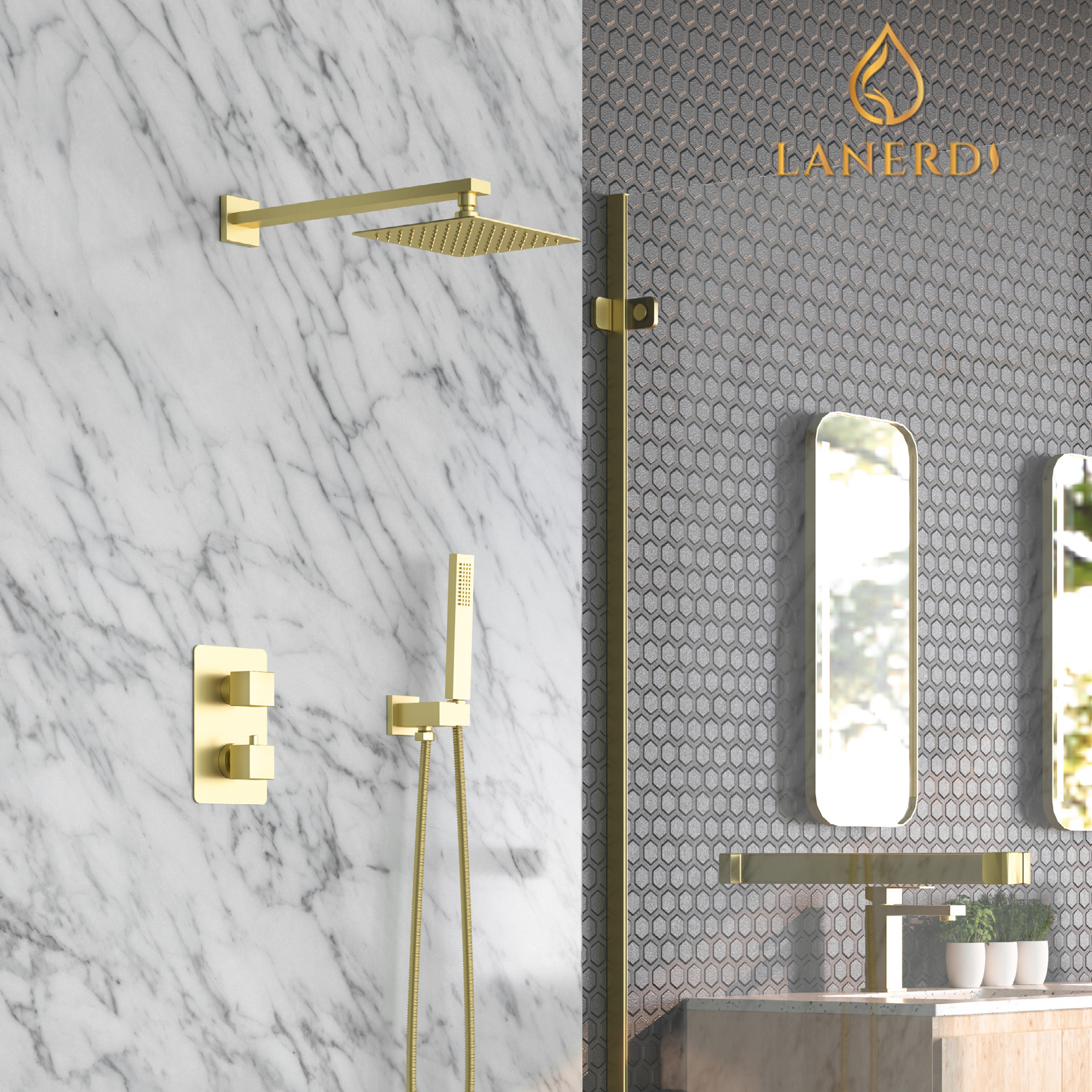 Brushed Gold Wall Mounted Concealed Thermostatic Temperature Water  Shower Faucets Taps Musluk fixtures