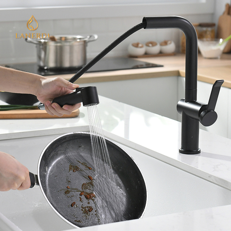 Lanerdi matte black nsf 61-9 pull out kitchen faucet single faucet