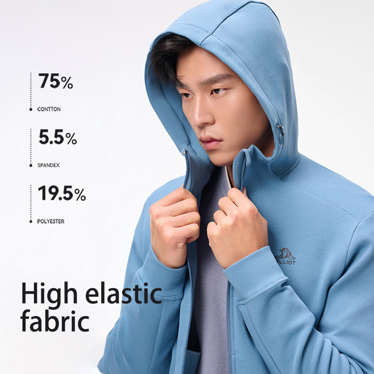 outdoor Pelliot Sweat Jacket Men breathable sports high elastic fleece cotton full-zip hooded sweater jacket