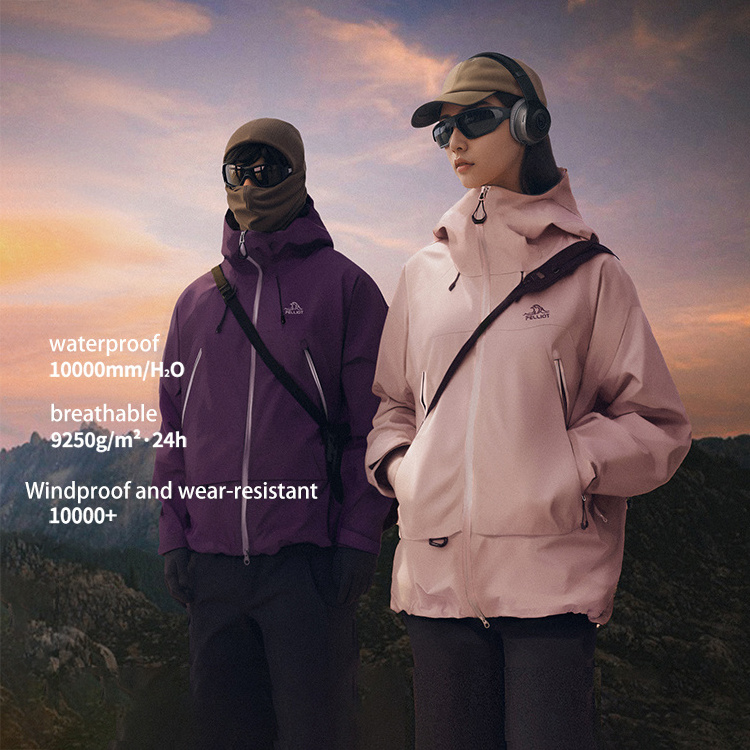 Outdoor Single Layer Windproof Hiking Mountaineering Hard Shell Waterproof Jacket 2024 Winter Unisex Stand 100% Polyester Adults