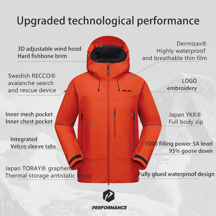 PELLIOT Toray Ski Wear Dermizax Waterproof Jacket Fabric Outdoor Oem Winter Power 95% Goose Down 20000mm 1000filling Stand Thick