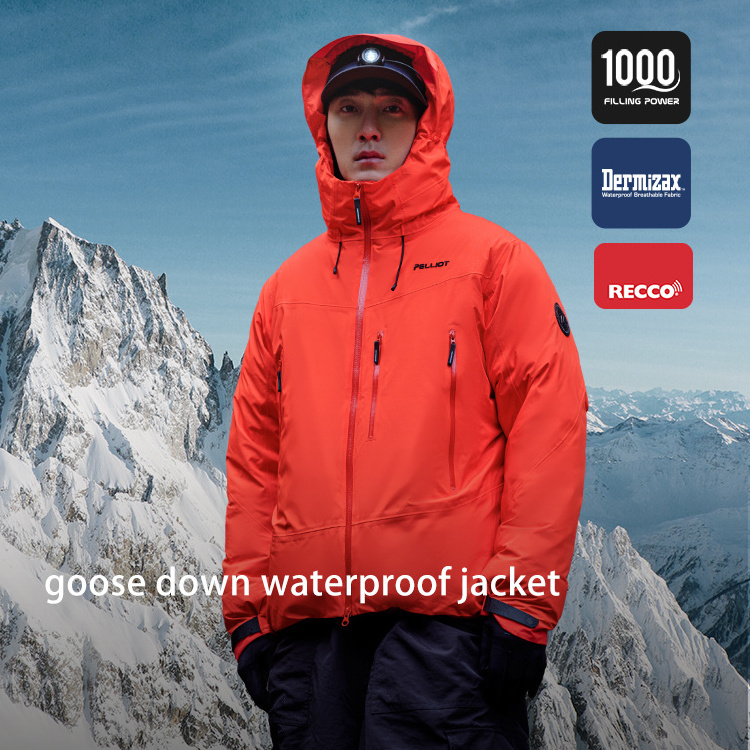 PELLIOT Toray Ski Wear Dermizax Waterproof Jacket Fabric Outdoor Oem Winter Power 95% Goose Down 20000mm 1000filling Stand Thick