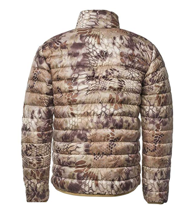 Outdoor Custom OEM Windbreaker Camouflage Hunting Down Puffer Jacket with Down Padding Winter Coat Stand Casual 100% Polyester