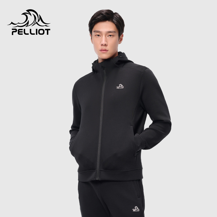 outdoor Pelliot Sweat Jacket Men breathable sports high elastic fleece cotton full-zip hooded sweater jacket